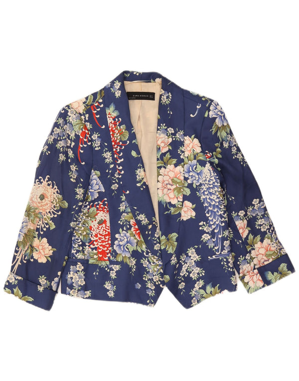 Zara Jaqueta Blazer Feminina Crop 1 Botão Reino Unido 14 Médio Azul Marinho Floral