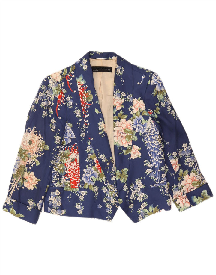 Zara Jaqueta Blazer Feminina Crop 1 Botão Reino Unido 14 Médio Azul Marinho Floral