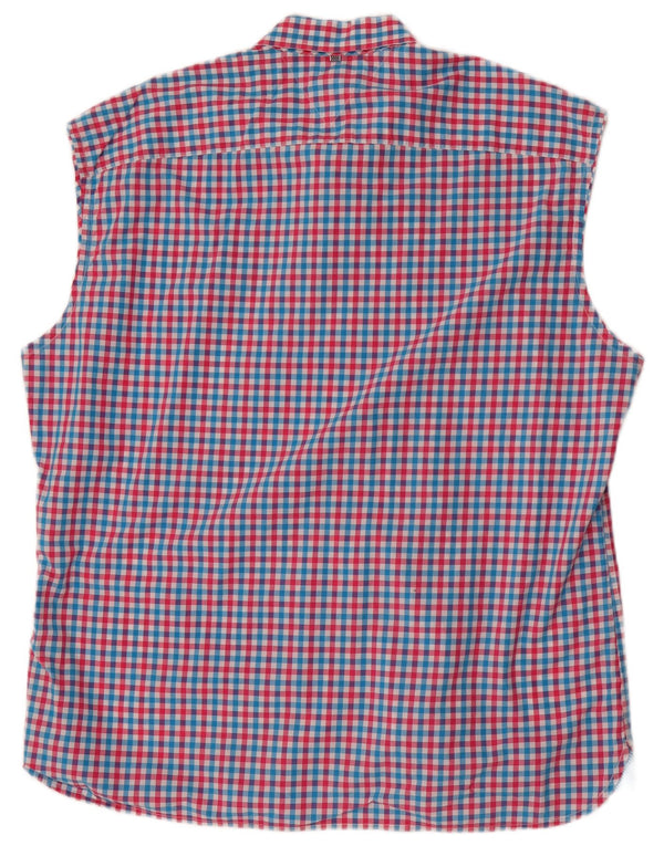 Tommy Hilfiger Camisa masculina sem mangas com ajuste personalizado 2XL guingão multicolorido