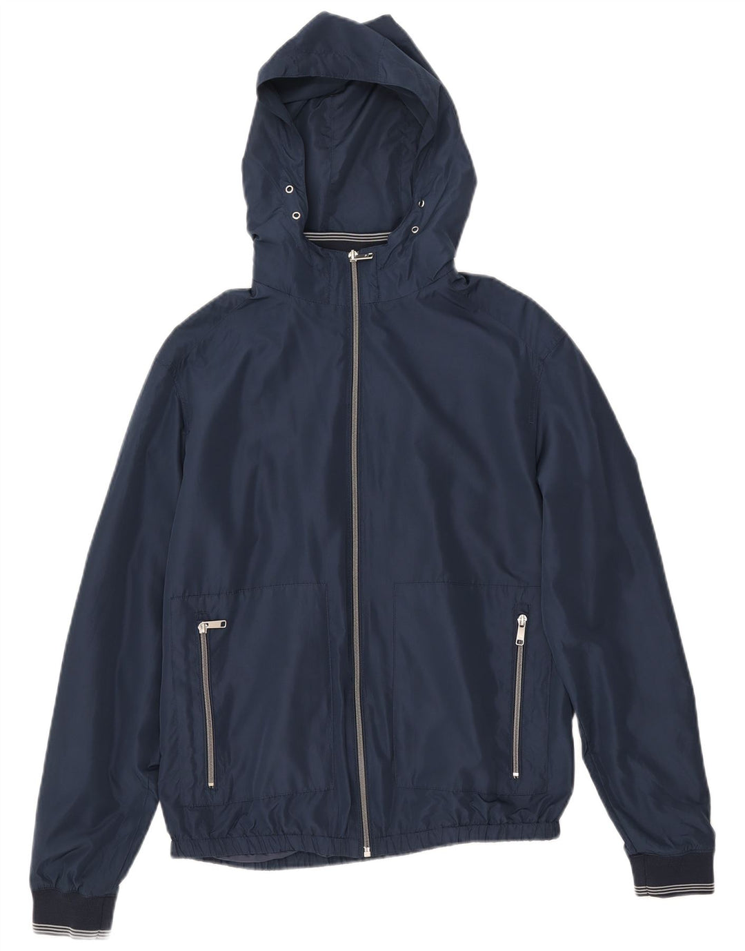 Jaqueta bomber masculina com capuz Zara UK 38 poliéster azul marinho médio