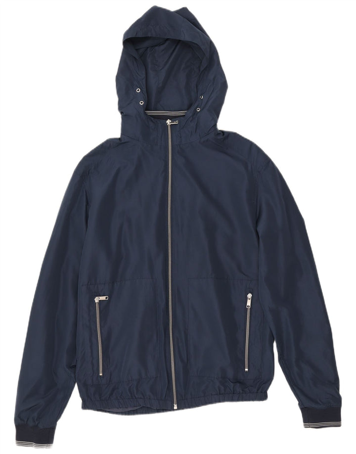 Jaqueta bomber masculina com capuz Zara UK 38 poliéster azul marinho médio