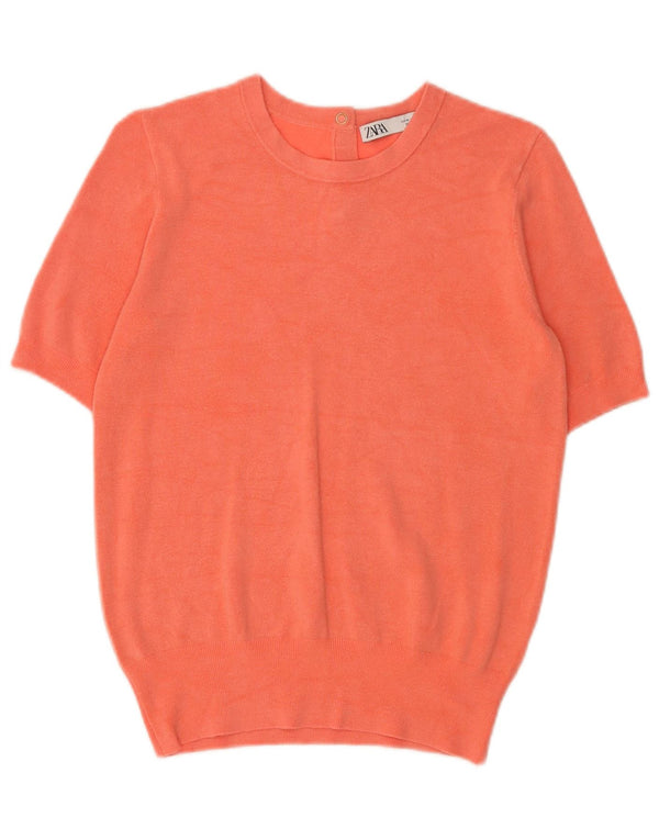 Suéter feminino Zara de manga curta com gola canoa Reino Unido 12 médio laranja