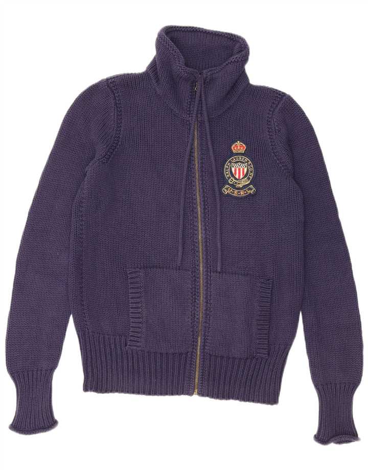 Suéter cardigã feminino RALPH LAUREN Reino Unido 14 algodão azul marinho médio