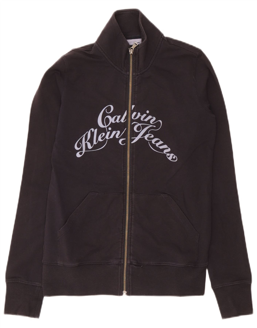 Calvin Klein Jeans feminino gráfico agasalho top jaqueta Reino Unido 10 pequeno cinza