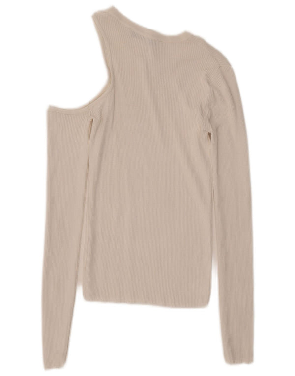 Zara Top feminino de manga comprida com um ombro Reino Unido 8 pequeno branco