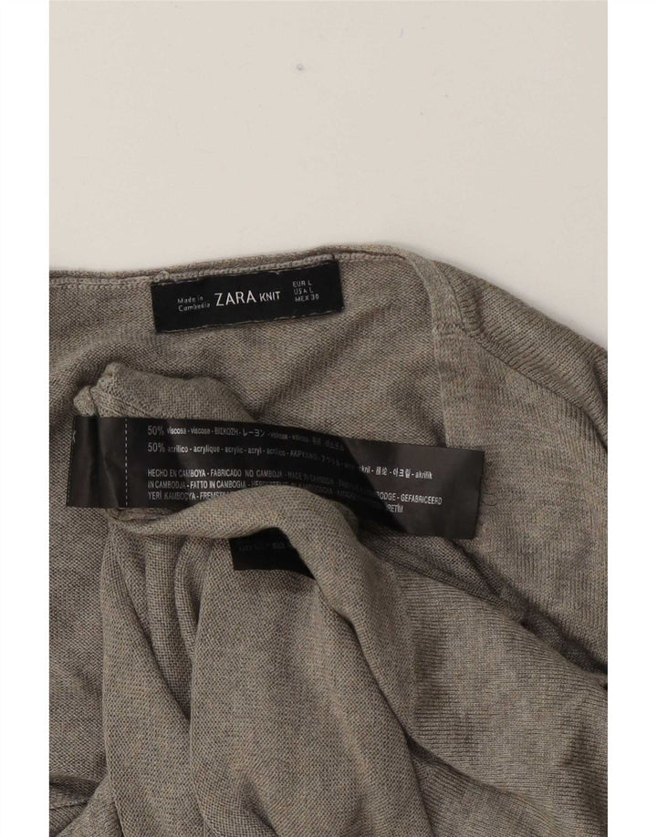 Top feminino Zara de manga comprida UK 16 grande viscose cinza