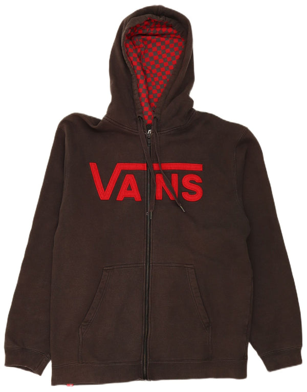 Suéter masculino Vans com capuz e zíper gráfico grande cinza colorido bloco de algodão