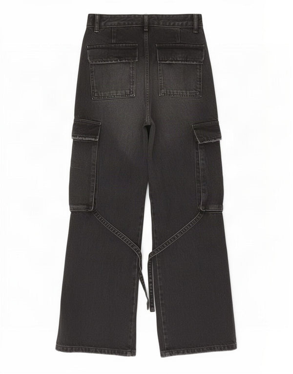 Calça jeans feminina Zara Cargo Wide Leg EU 34 2XS W24 L31 cinza