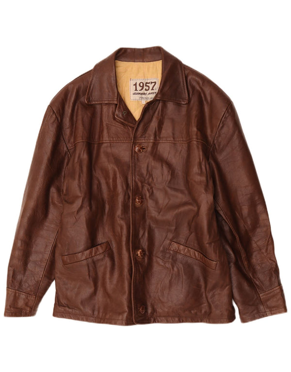 Jaqueta lendária 1957 masculina blazer de couro com 4 botões Reino Unido 40 grande marrom