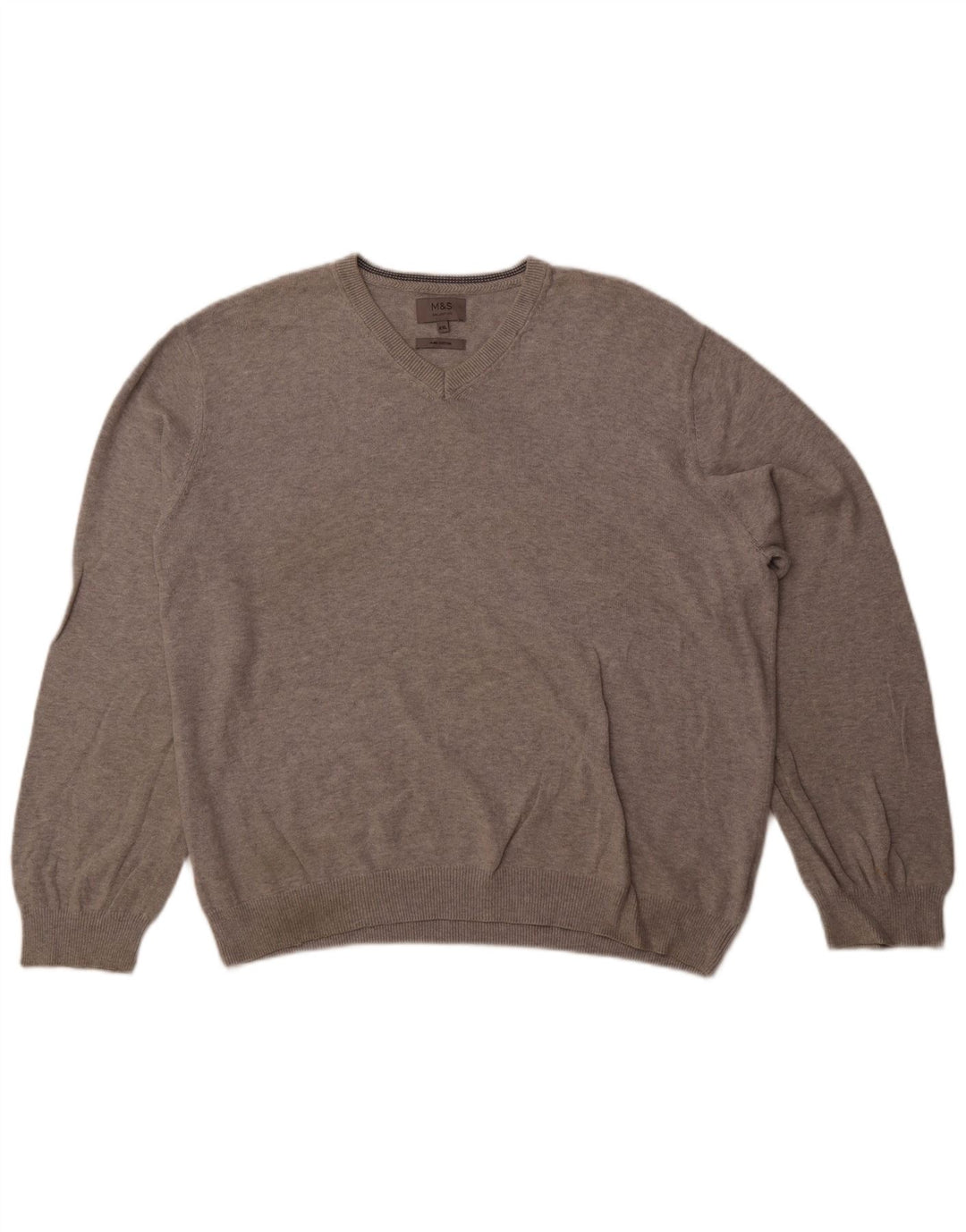 Suéter masculino Marks & Spencer com decote em V 2XL algodão cinza