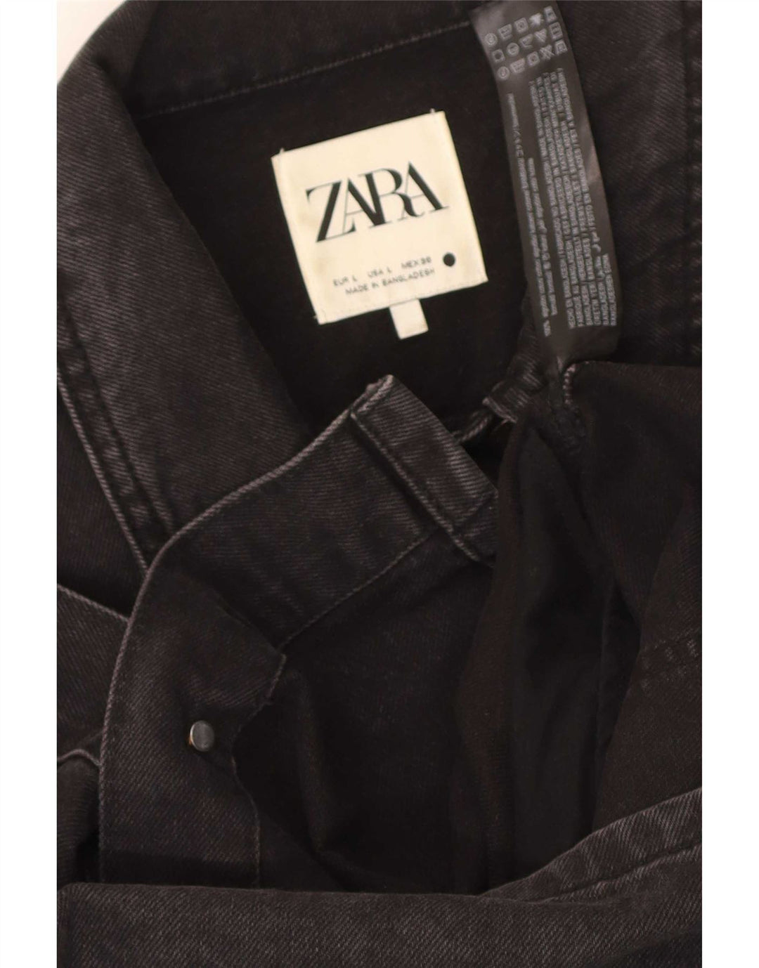Casaco jeans feminino Zara Reino Unido 14 grande algodão preto