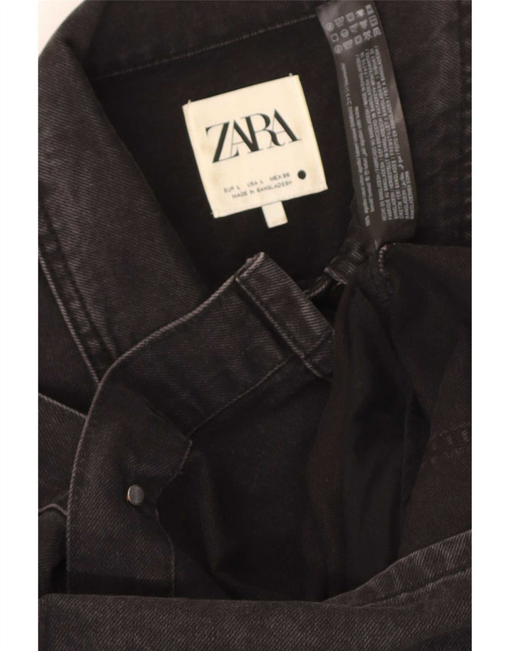 Casaco jeans feminino Zara Reino Unido 14 grande algodão preto