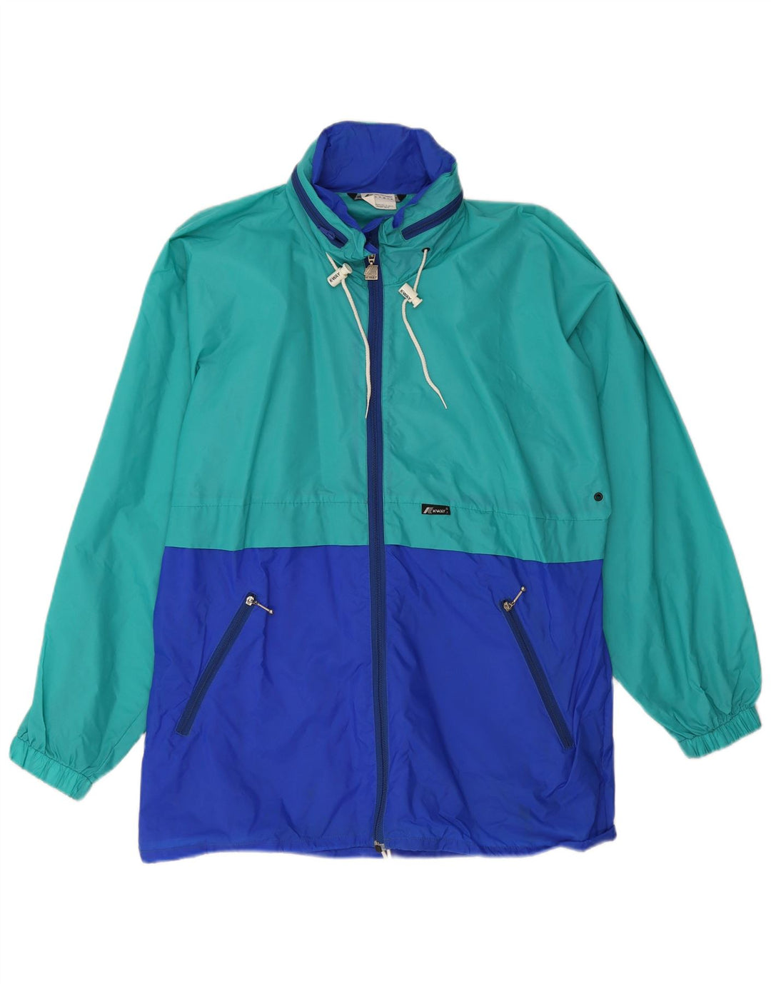 Jaqueta de chuva masculina com capuz K-Way UK 38 poliamida colorblock verde médio