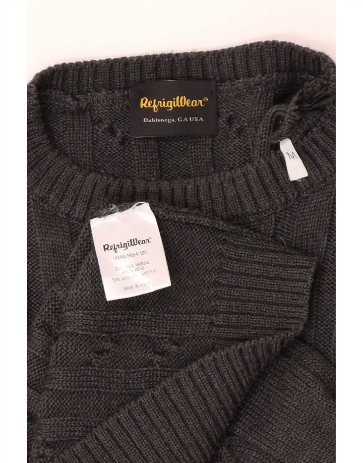 Suéter feminino Refrigiwear com gola redonda, lã virgem cinza médio
