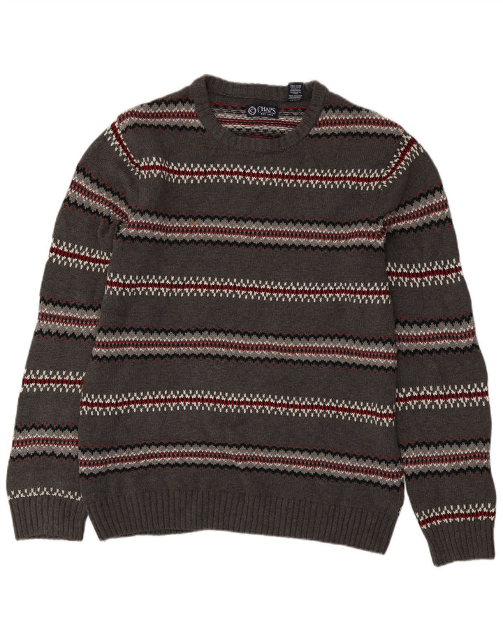 Suéter masculino Chaps com gola canoa pequeno cinza Fair Isle algodão