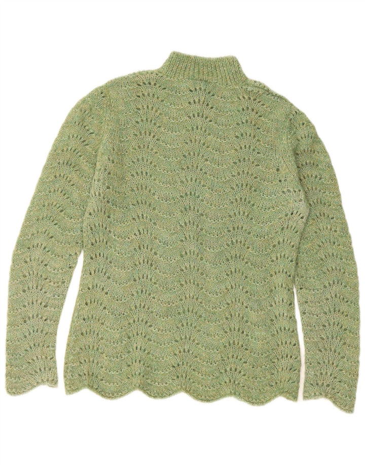 Suéter feminino vintage com gola tartaruga Reino Unido 12 verde médio