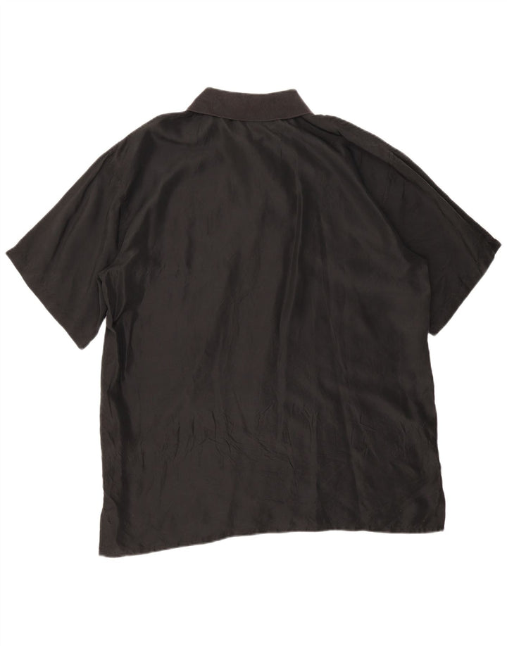 Pulôver masculino vintage de manga curta camisa grande seda preta