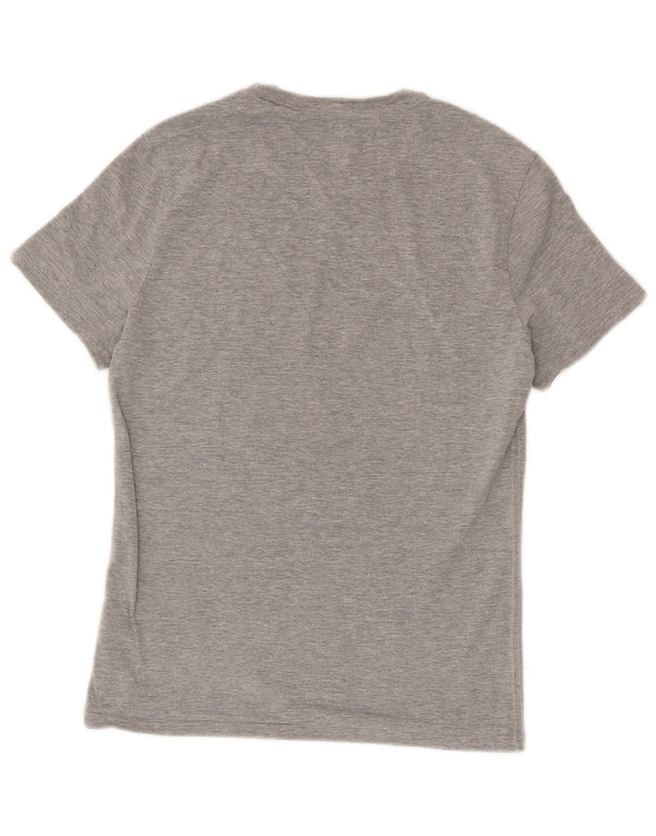 Camiseta masculina GUESS Super Slim Fit com estampa gráfica pequena de algodão cinza manchado