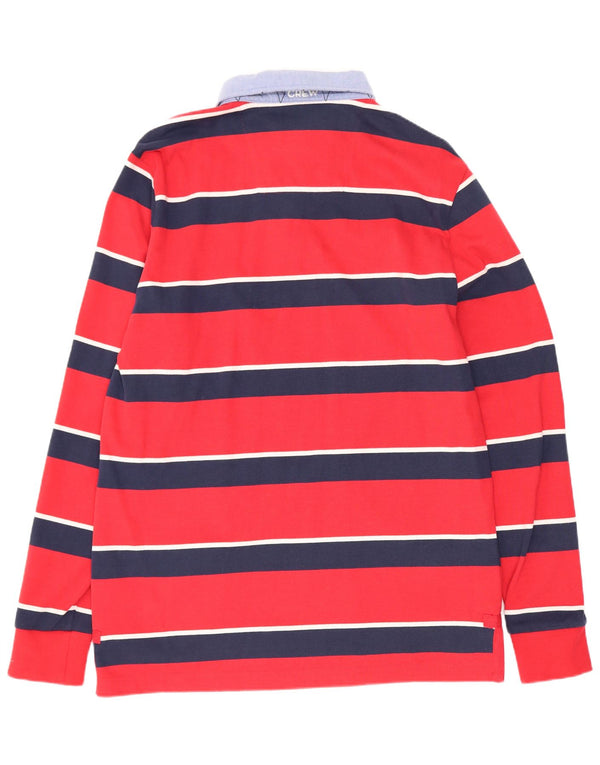 Camisa polo masculina de rugby de manga comprida com listras vermelhas médias de algodão da Crew Clothing