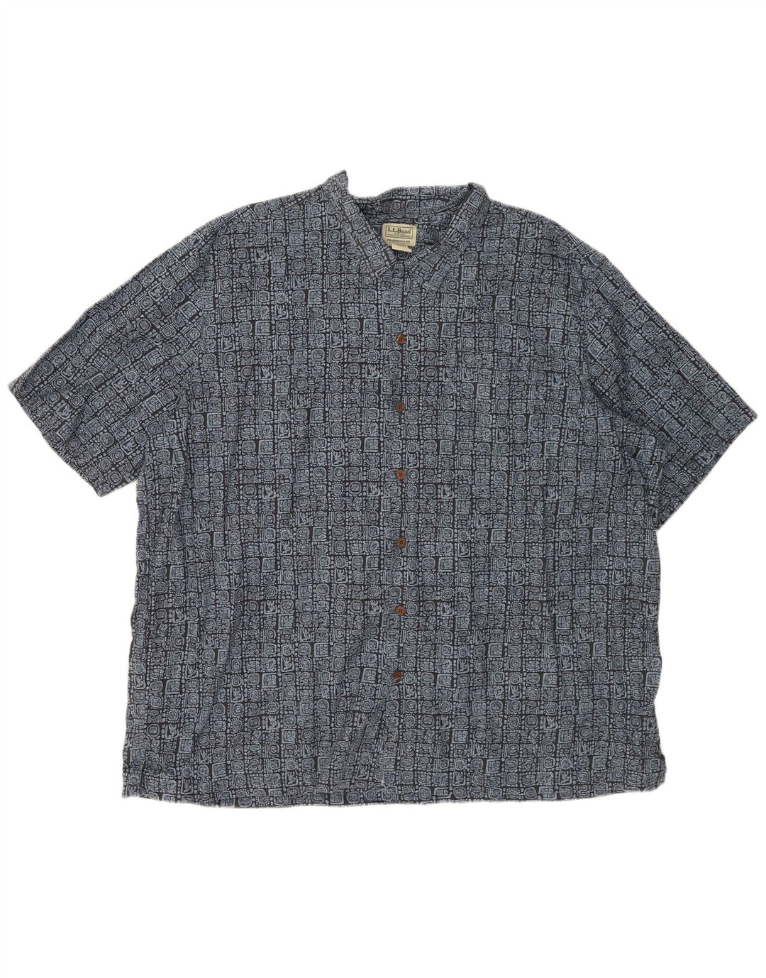 L.L.Bean Camisa masculina de manga curta com ajuste tradicional 2XL azul geométrica
