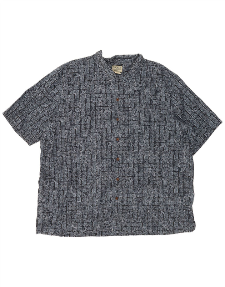 L.L.Bean Camisa masculina de manga curta com ajuste tradicional 2XL azul geométrica