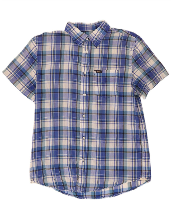 Camisa feminina Lee manga curta regular fit Reino Unido 14 xadrez azul médio