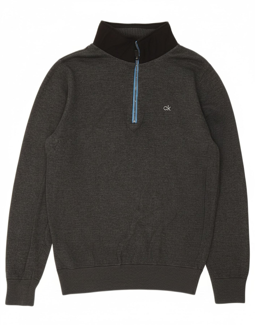 Suéter masculino CALVIN KLEIN com zíper e gola pequena de algodão cinza
