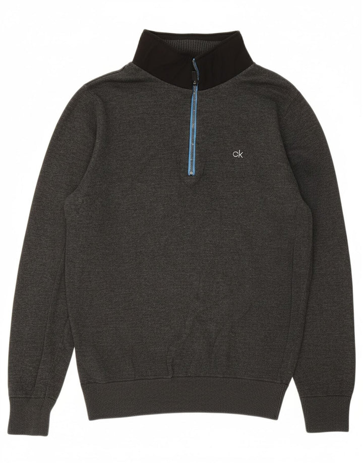 Suéter masculino CALVIN KLEIN com zíper e gola pequena de algodão cinza
