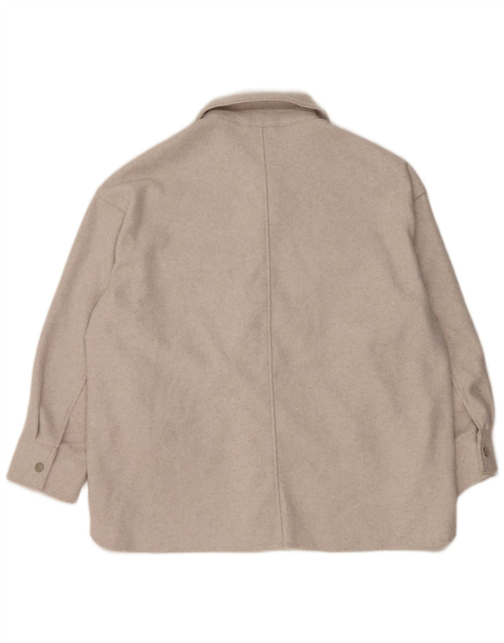 Zara Womens Oversized Shacket Fleece Shirt UK 16 Grande Cinza Poliéster