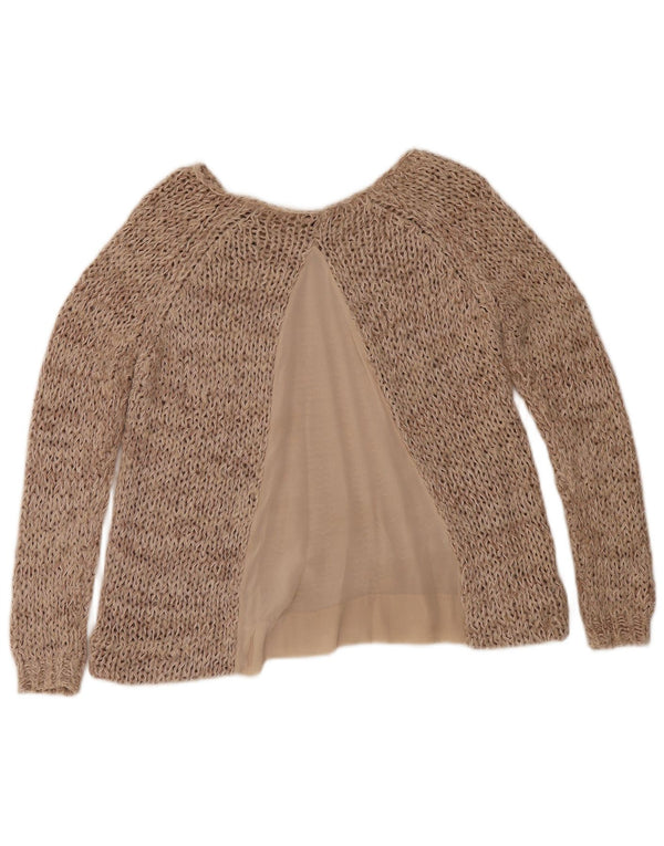 Suéter feminino Massimo Dutti com gola canoa Reino Unido 10 pequeno bege