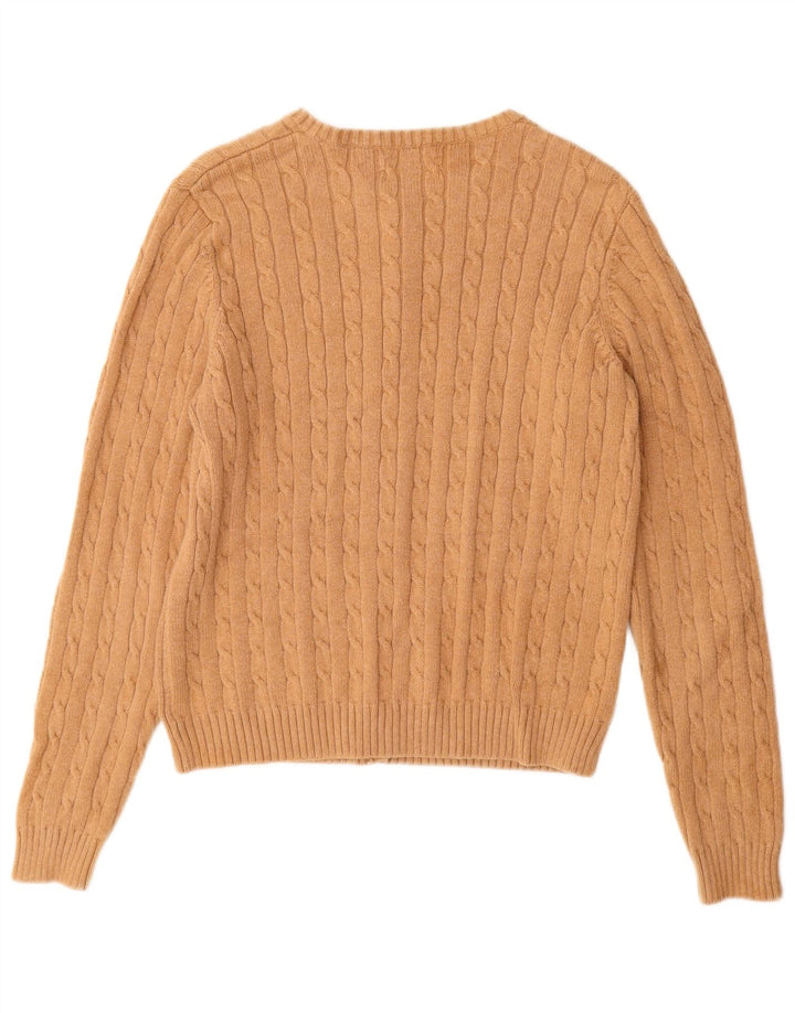 Suéter cardigã feminino EDDIE BAUER Reino Unido 12 algodão bege médio