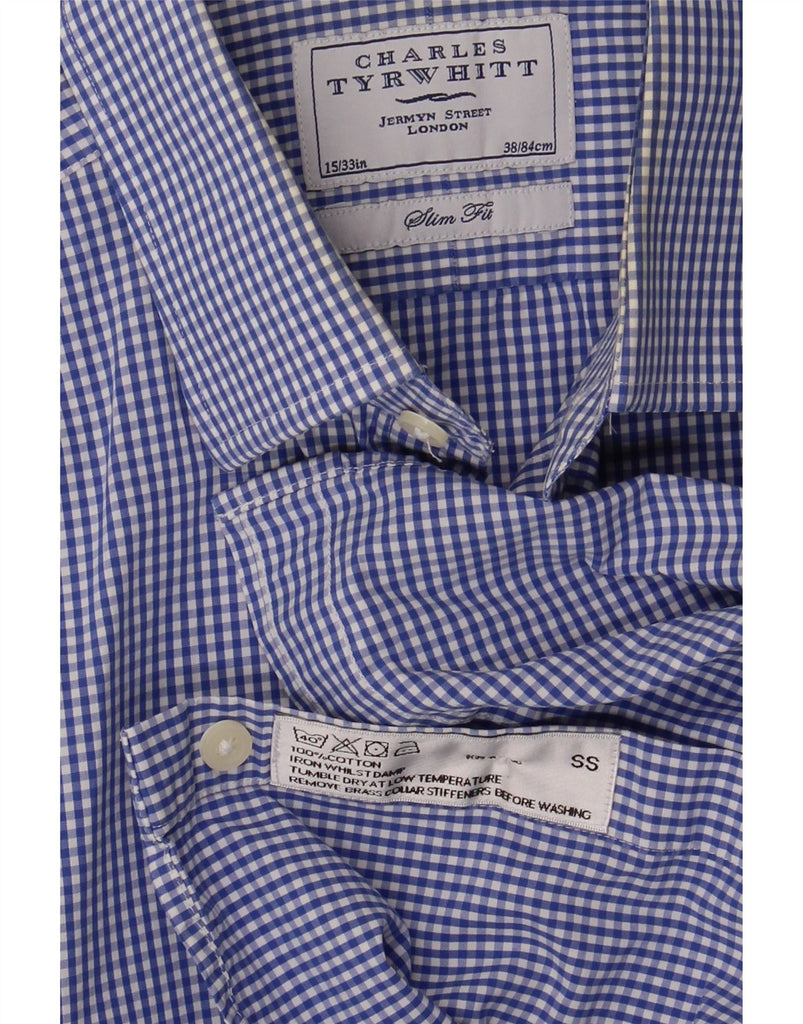 CHARLES TYRWHITT Mens Slim Fit Shirt Size 15 38 Medium Blue Gingham Cotton Vintage Charles Tyrwhitt and Second-Hand Charles Tyrwhitt from Messina Hembry 