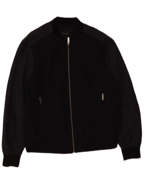 Jaqueta bomber masculina MARKS & SPENCER UK 40 grande preto colorblock poliamida