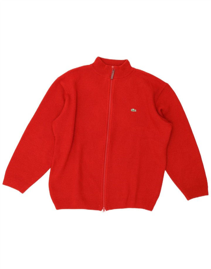 Suéter cardigã masculino Lacoste tamanho 6 XL lã vermelha