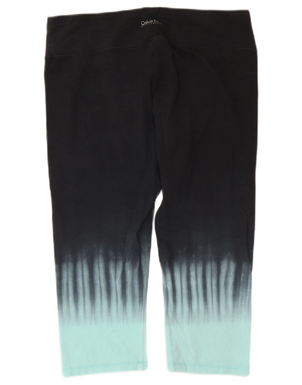 Calça capri feminina Calvin Klein, UK 14, grande, preta, tie-dye, algodão