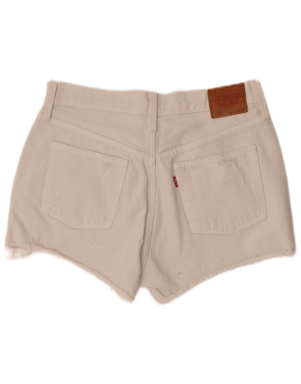 Shorts jeans feminino Levi's 501 desgastado W30 médio off white algodão