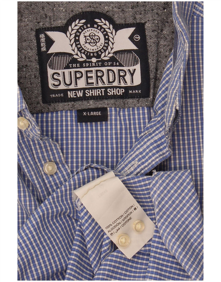Camisa masculina Superdry de manga curta XL azul xadrez algodão