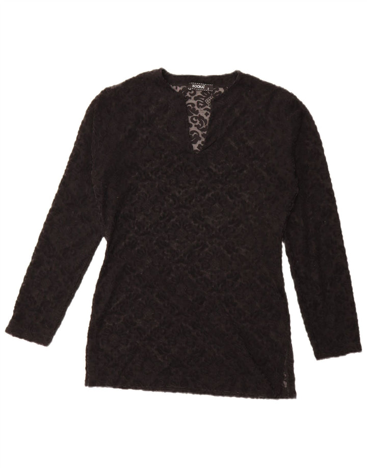 Top feminino Kookai transparente grande EUA 2 XS preto floral