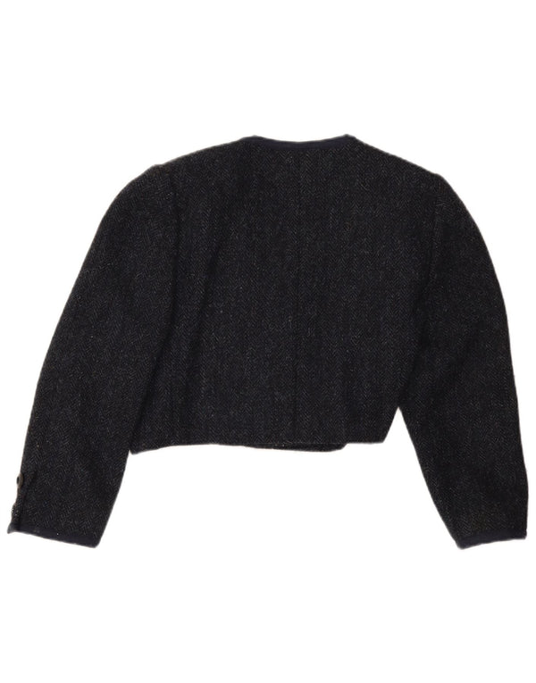 Jaqueta Bolero feminina vintage manga 3/4 Reino Unido 12 espinha de peixe azul marinho médio