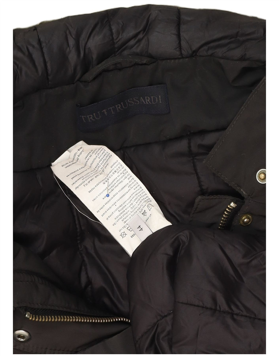 Trussardi Casaco feminino acolchoado com capuz e grandes dimensões IT 44 médio marrom nylon
