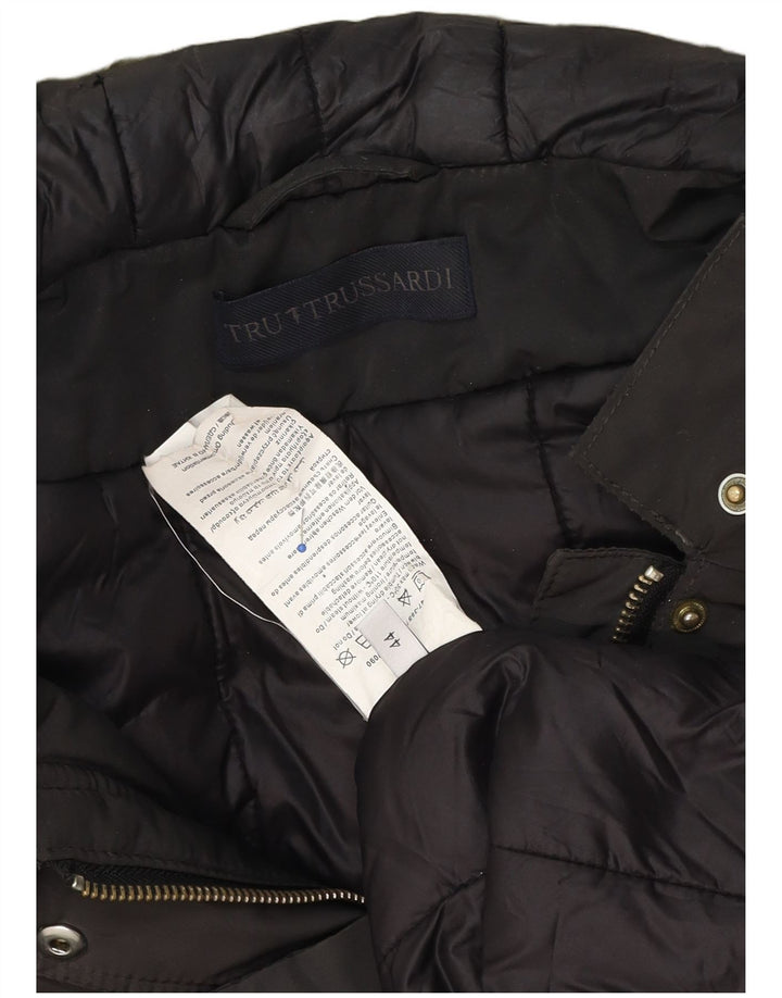 Trussardi Casaco feminino acolchoado com capuz e grandes dimensões IT 44 médio marrom nylon