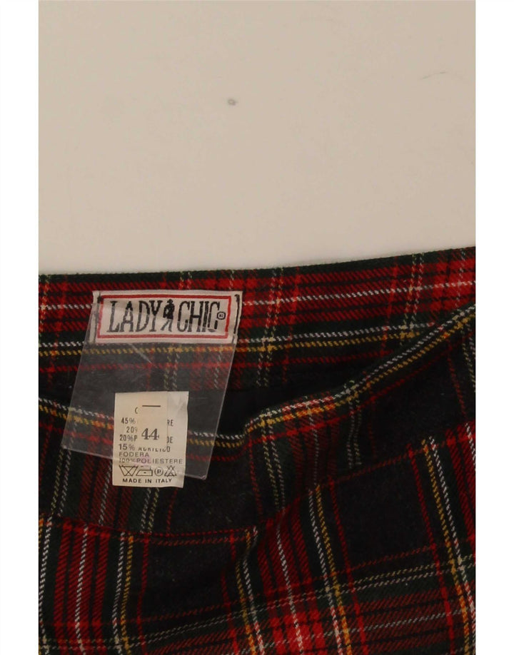 Saia lápis feminina vintage IT 44 médio W28 poliéster xadrez preto