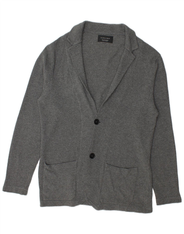 Suéter cardigã masculino ZARA poliéster cinza médio