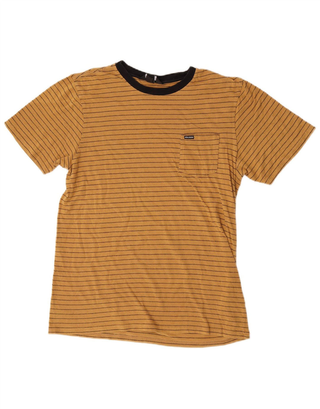 Camiseta masculina Volcom de algodão listrado amarelo médio