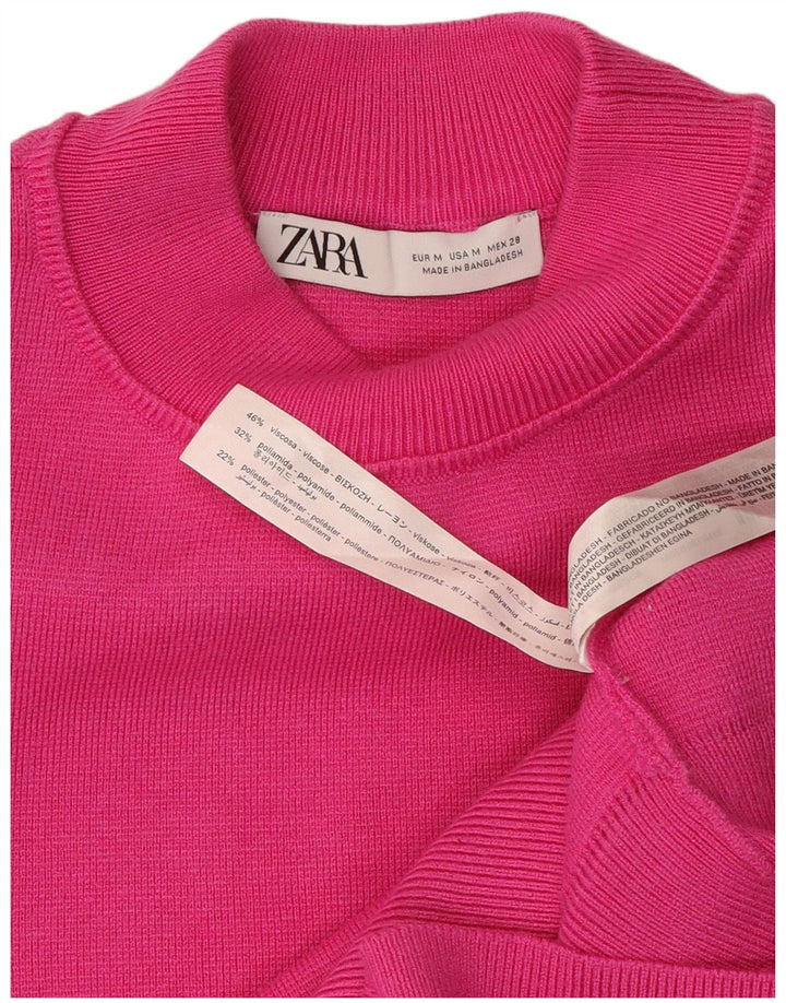 Zara Suéter feminino oversized com gola redonda Reino Unido 14 viscose rosa médio