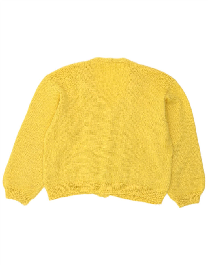 Suéter cardigã vintage feminino UK 14 amarelo médio