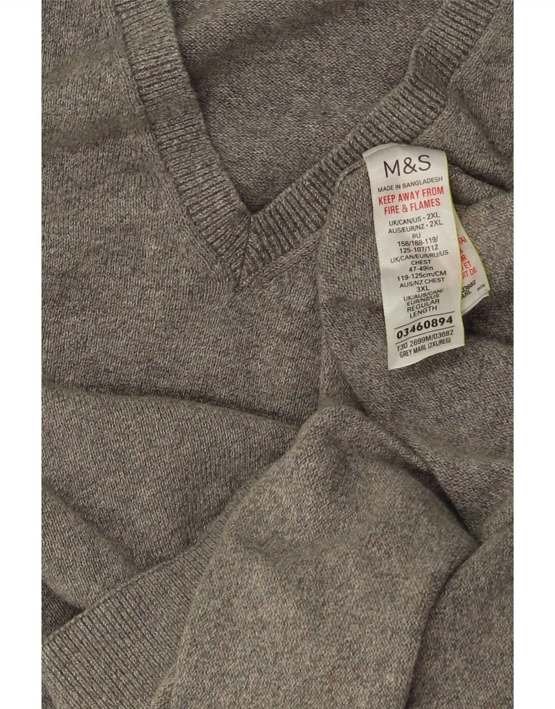 Regata masculina Marks & Spencer com colete 2XL algodão cinza