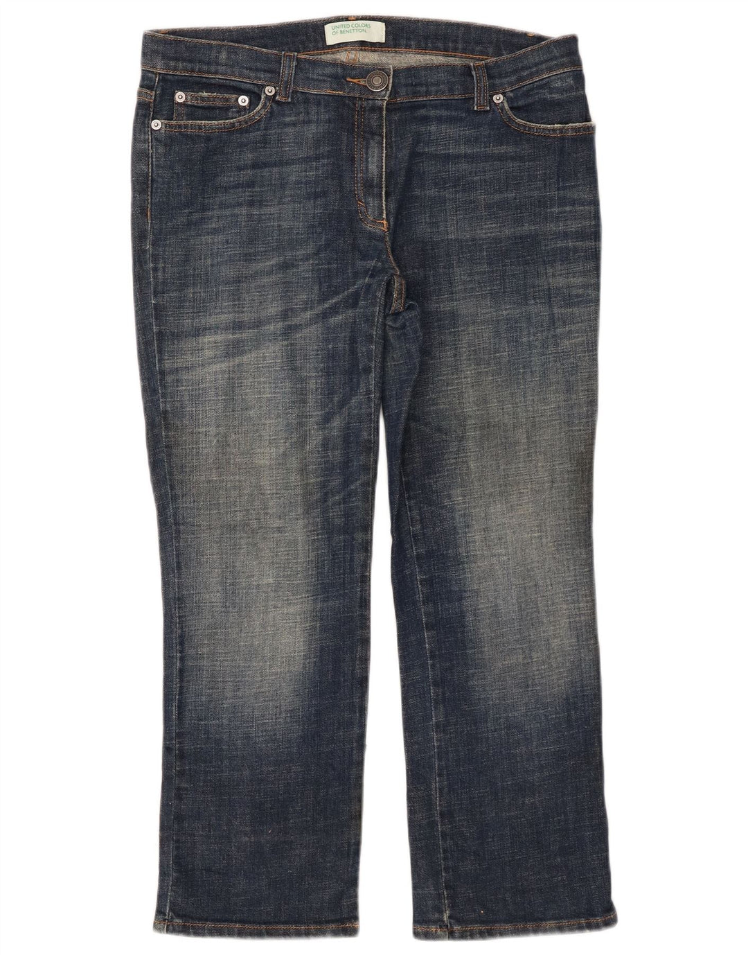 Jeans recortados femininos Benetton W32 L25 azul