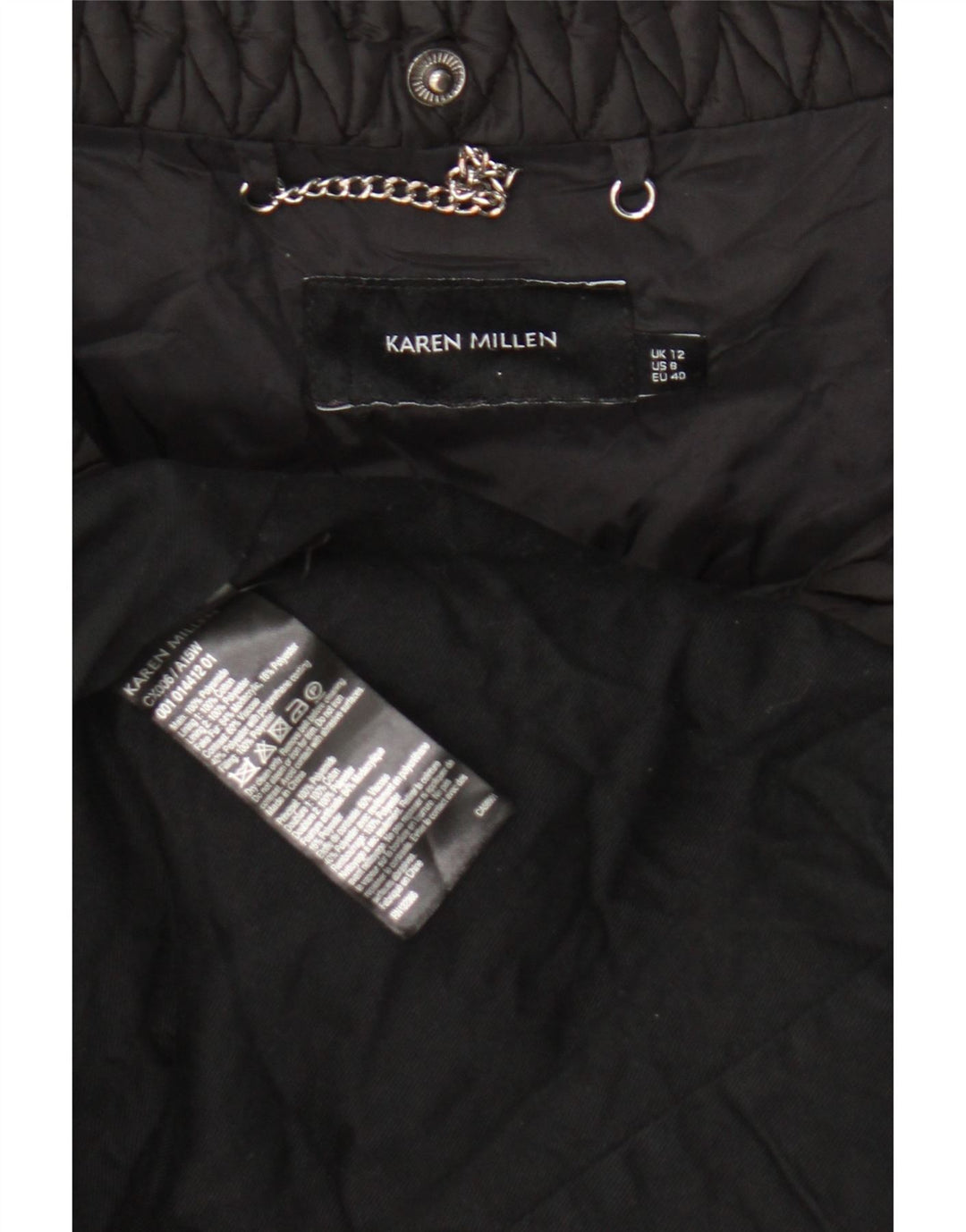 Casaco acolchoado feminino Karen Millen UK 12 médio preto poliamida