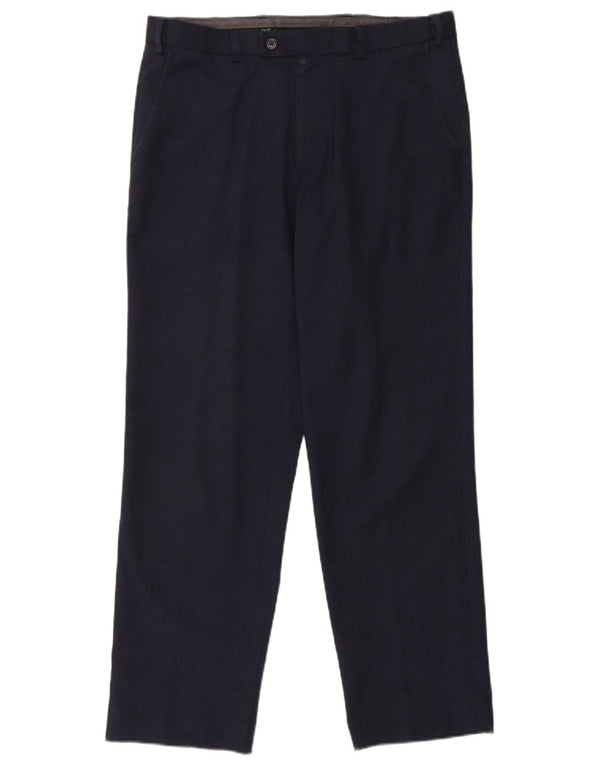 Calça masculina de ajuste regular Marks & Spencer W34 L31 azul marinho poliéster